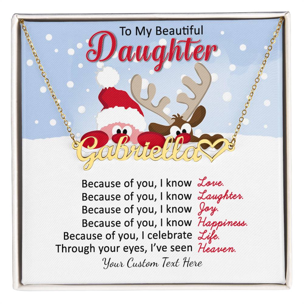 Santa and Reindeer Christmas Name Necklace for Daughter-[Heartfelt Family Gift]