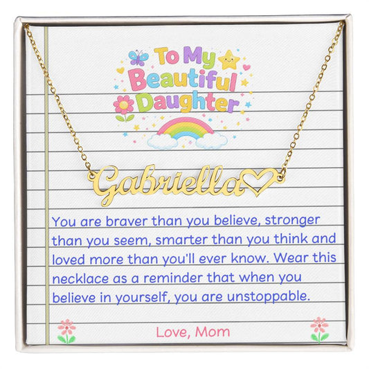 To My Daughter Name Necklace with Heart