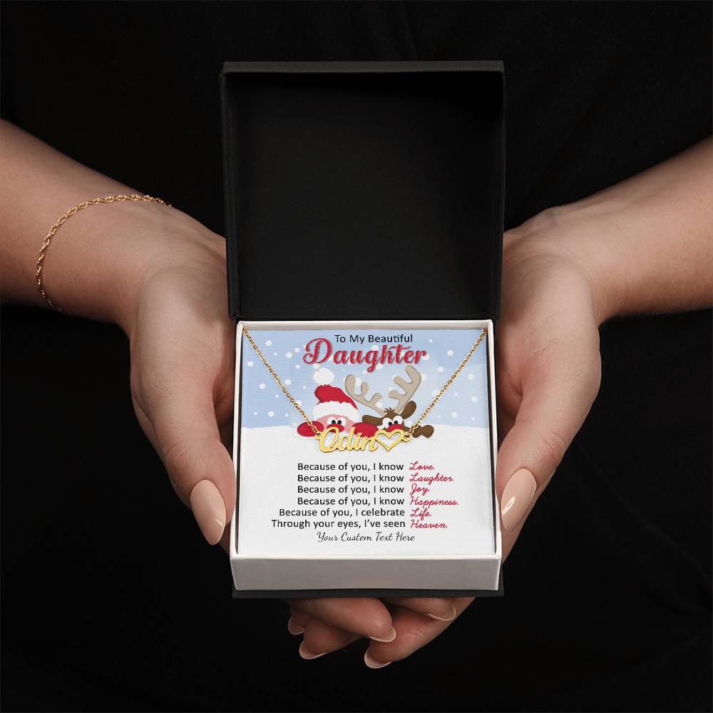 Santa and Reindeer Christmas Name Necklace for Daughter-[Heartfelt Family Gift]