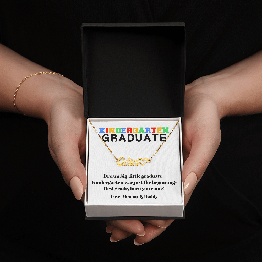 Kindergarten Graduation Name Necklace with Heart-[Heartfelt Family Gift]