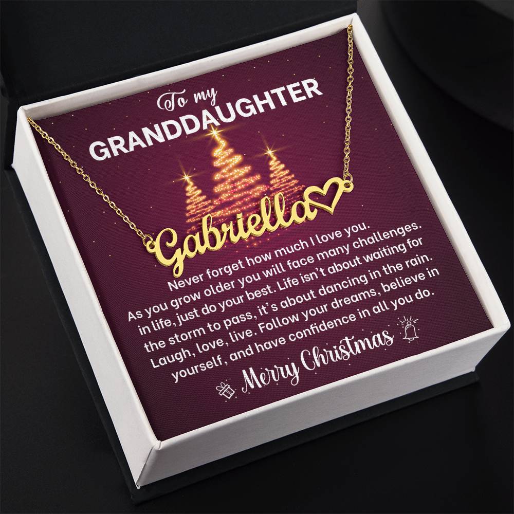 Merry Christmas Granddaughter Name Necklace with Heart-[Heartfelt Family Gift]