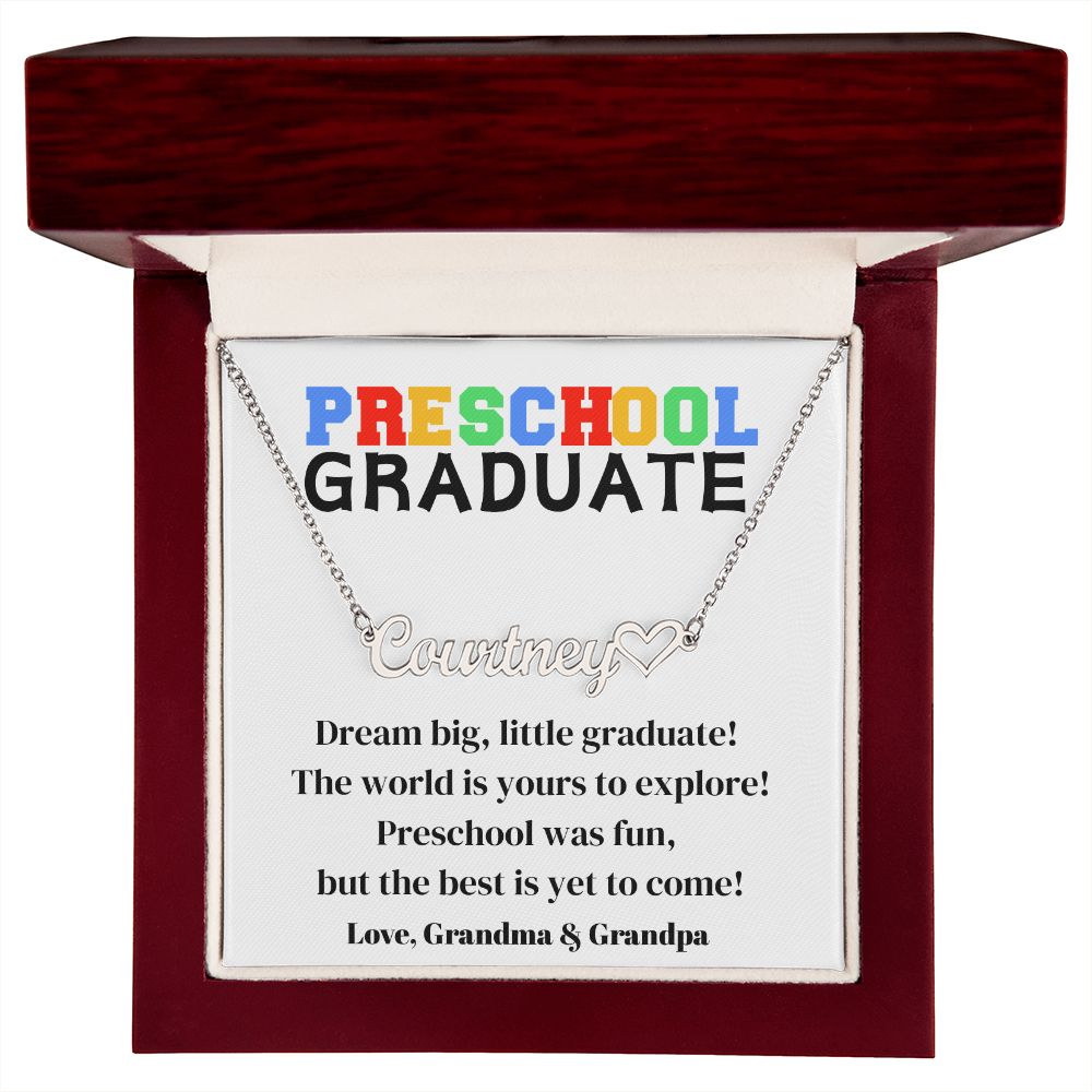 Preschool Graduation Name Necklace with Heart-[Heartfelt Family Gift]