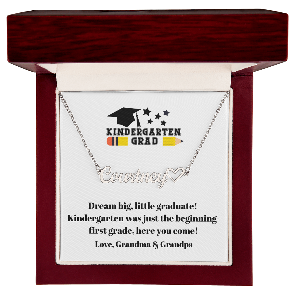 Kindergarten Graduation Name Necklace with Heart-[Heartfelt Family Gift]