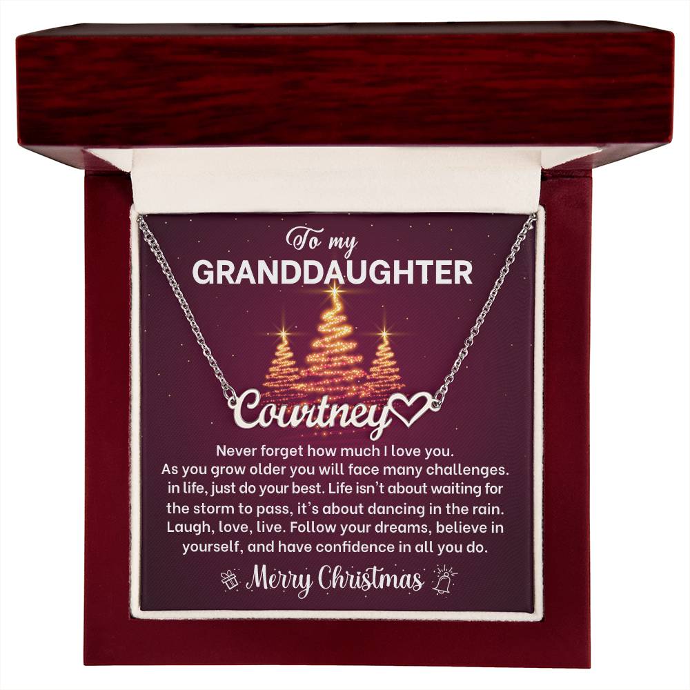 Merry Christmas Granddaughter Name Necklace with Heart-[Heartfelt Family Gift]