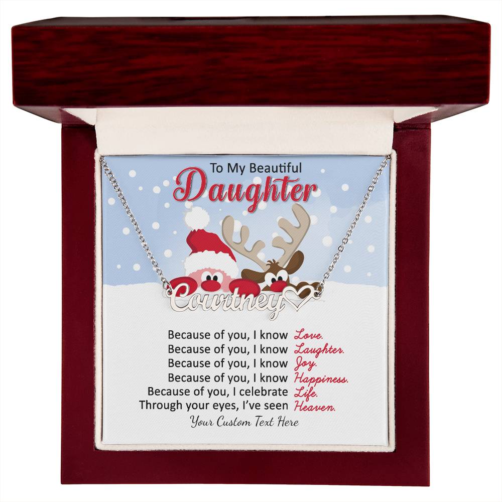 Santa and Reindeer Christmas Name Necklace for Daughter-[Heartfelt Family Gift]