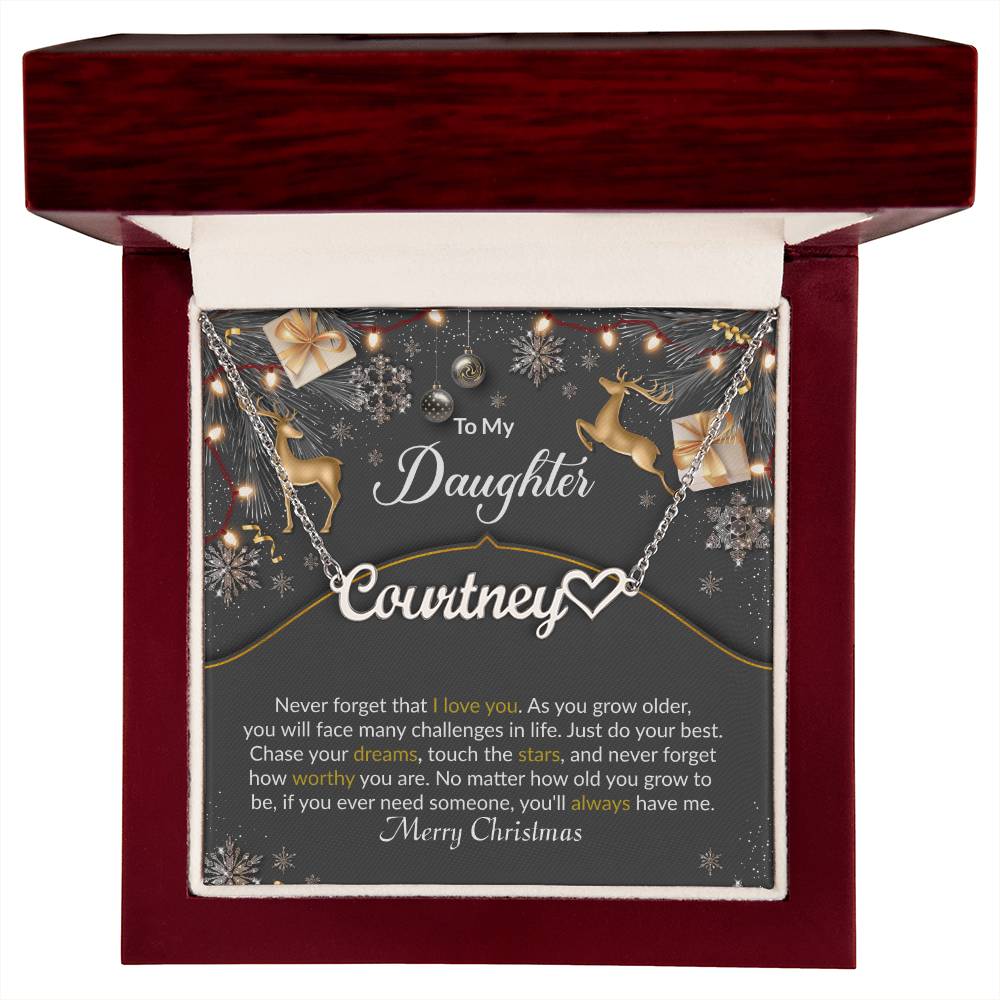 Merry Christmas Daughter - Personalized Name Necklace with Heart-[Heartfelt Family Gift]