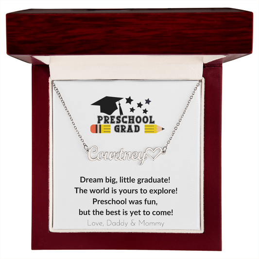 Preschool Graduation Name Necklace with Heart-[Heartfelt Family Gift]
