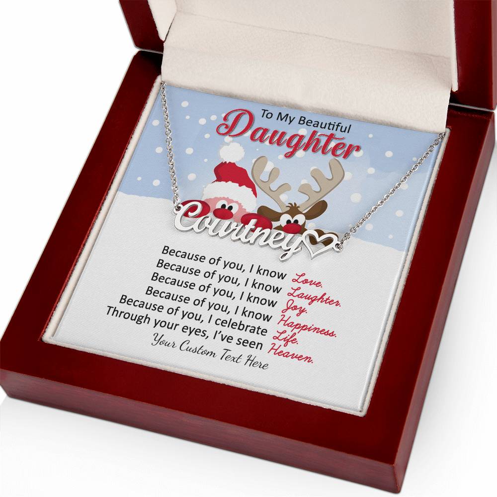 Santa and Reindeer Christmas Name Necklace for Daughter-[Heartfelt Family Gift]