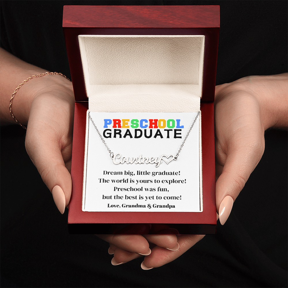 Preschool Graduation Name Necklace with Heart-[Heartfelt Family Gift]