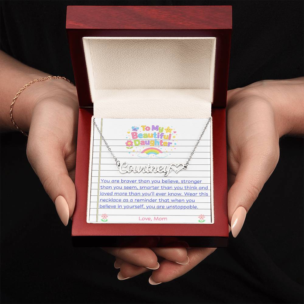 To My Daughter Name Necklace with Heart