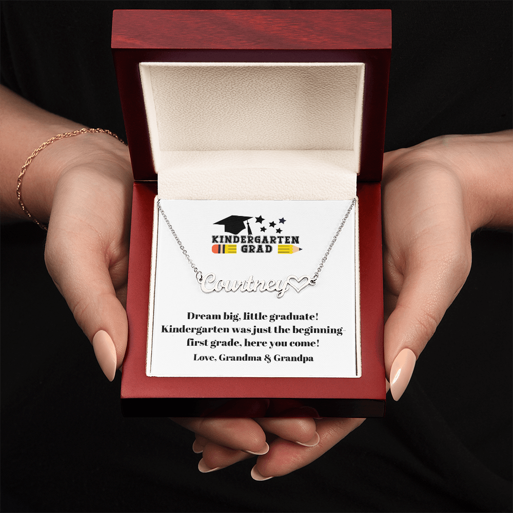 Kindergarten Graduation Name Necklace with Heart-[Heartfelt Family Gift]