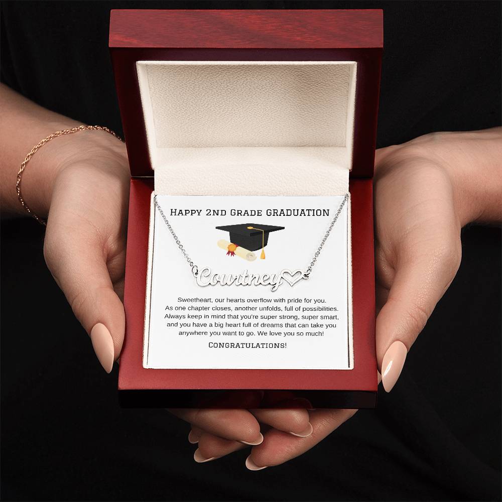 2nd Grade Graduation Name Necklace with Heart-[Heartfelt Family Gift]