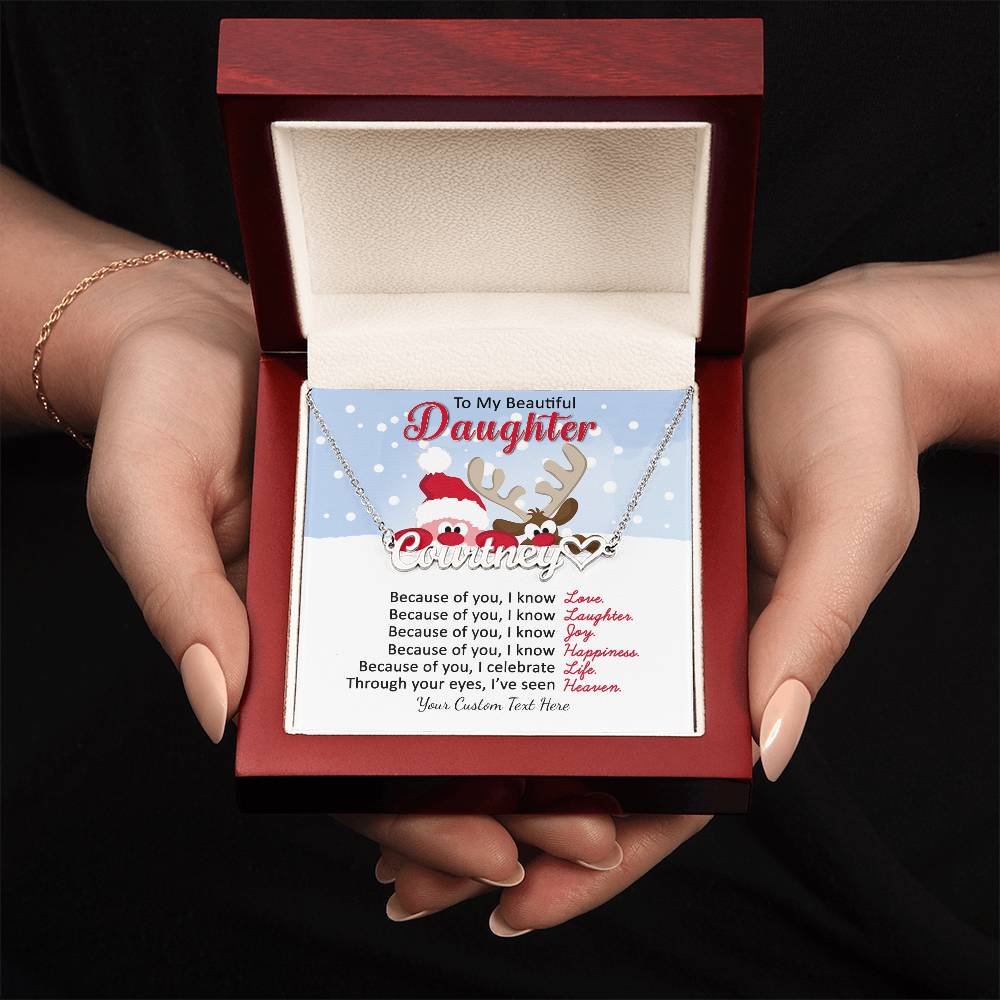 Santa and Reindeer Christmas Name Necklace for Daughter-[Heartfelt Family Gift]