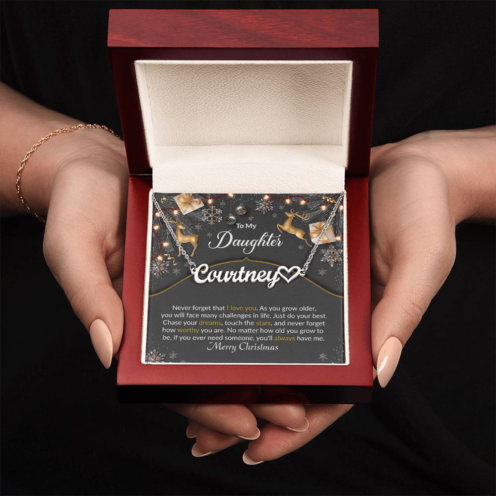 Merry Christmas Daughter - Personalized Name Necklace with Heart-[Heartfelt Family Gift]