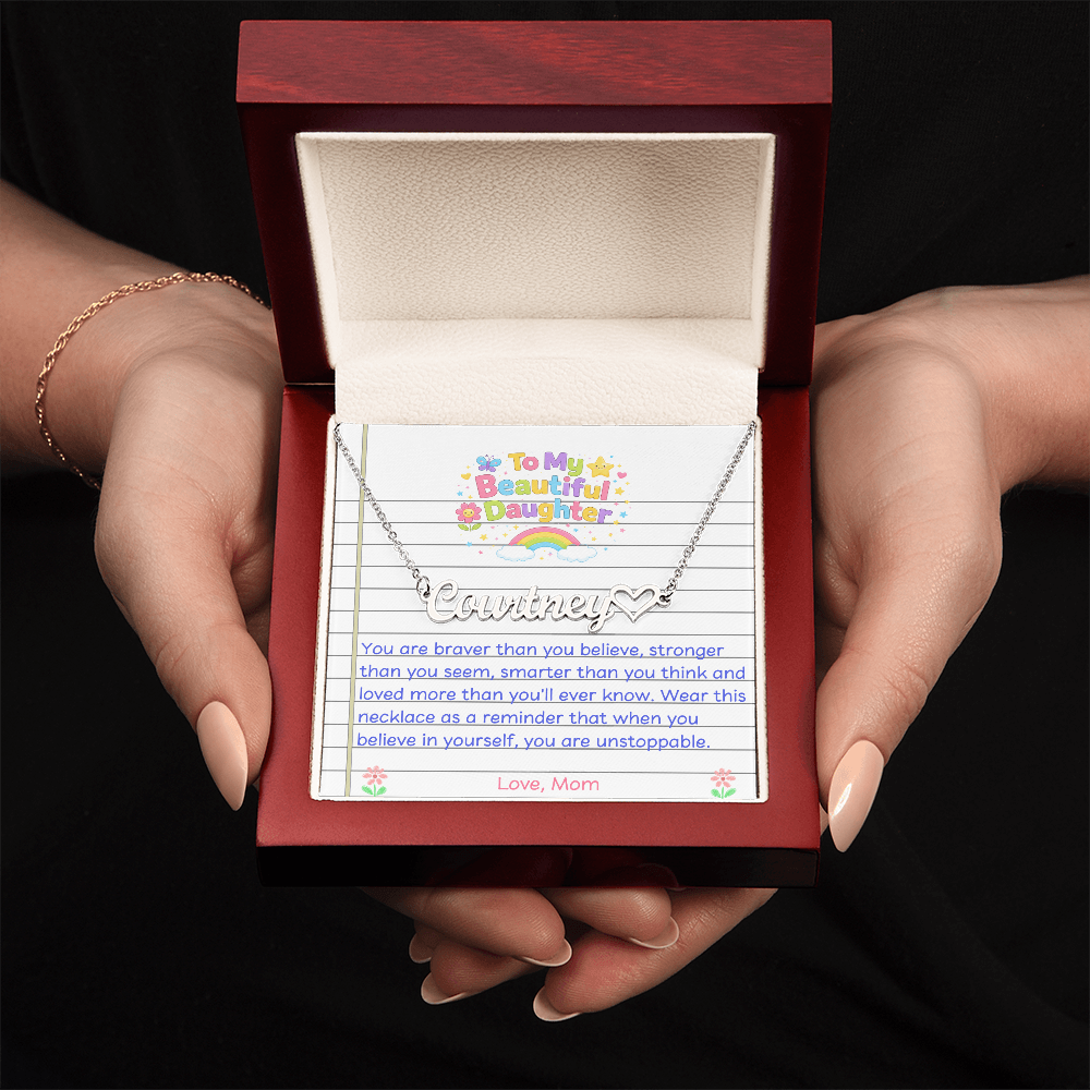 To My Beautiful Daughter Name Necklace with Heart
