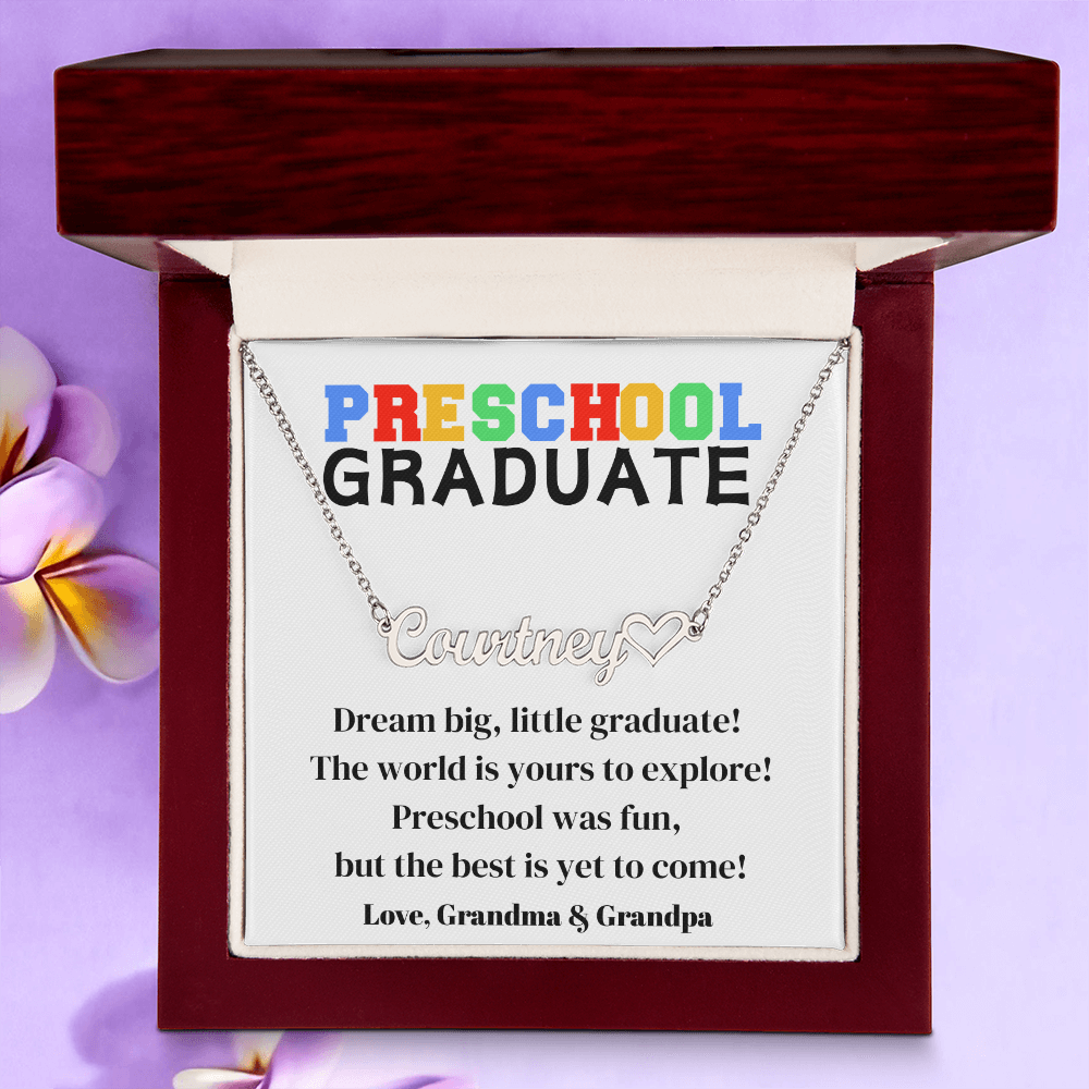 Preschool Graduation Name Necklace with Heart-[Heartfelt Family Gift]