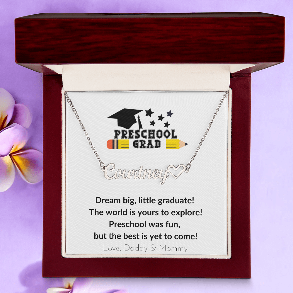 Preschool Graduation Name Necklace with Heart-[Heartfelt Family Gift]
