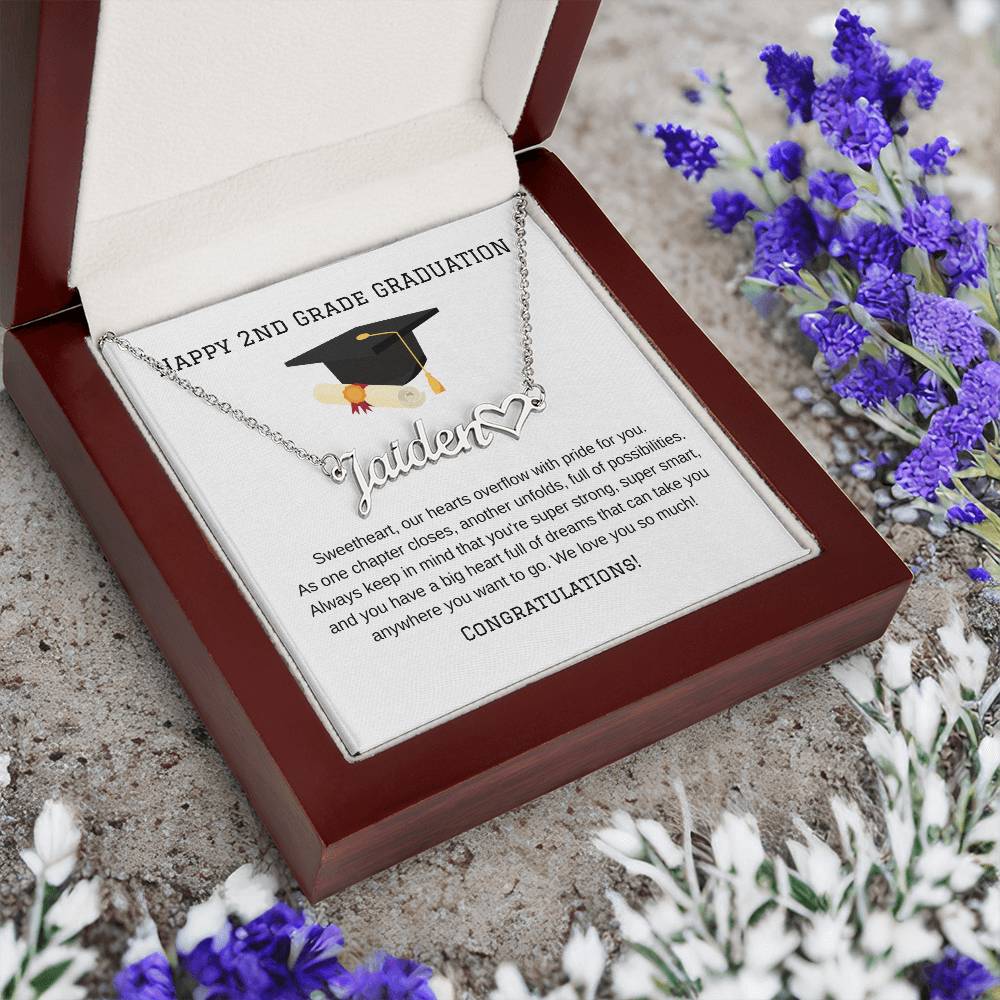 2nd Grade Graduation Name Necklace with Heart-[Heartfelt Family Gift]