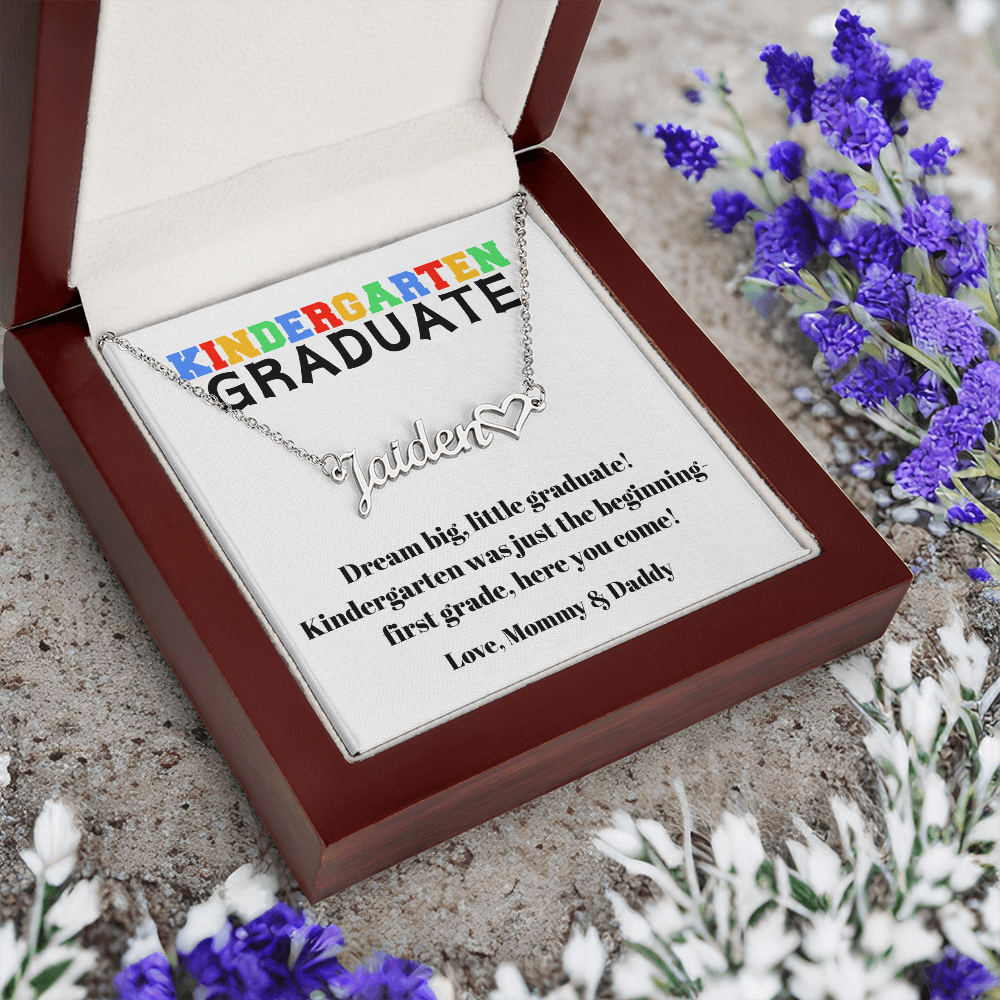 Kindergarten Graduation Name Necklace with Heart-[Heartfelt Family Gift]