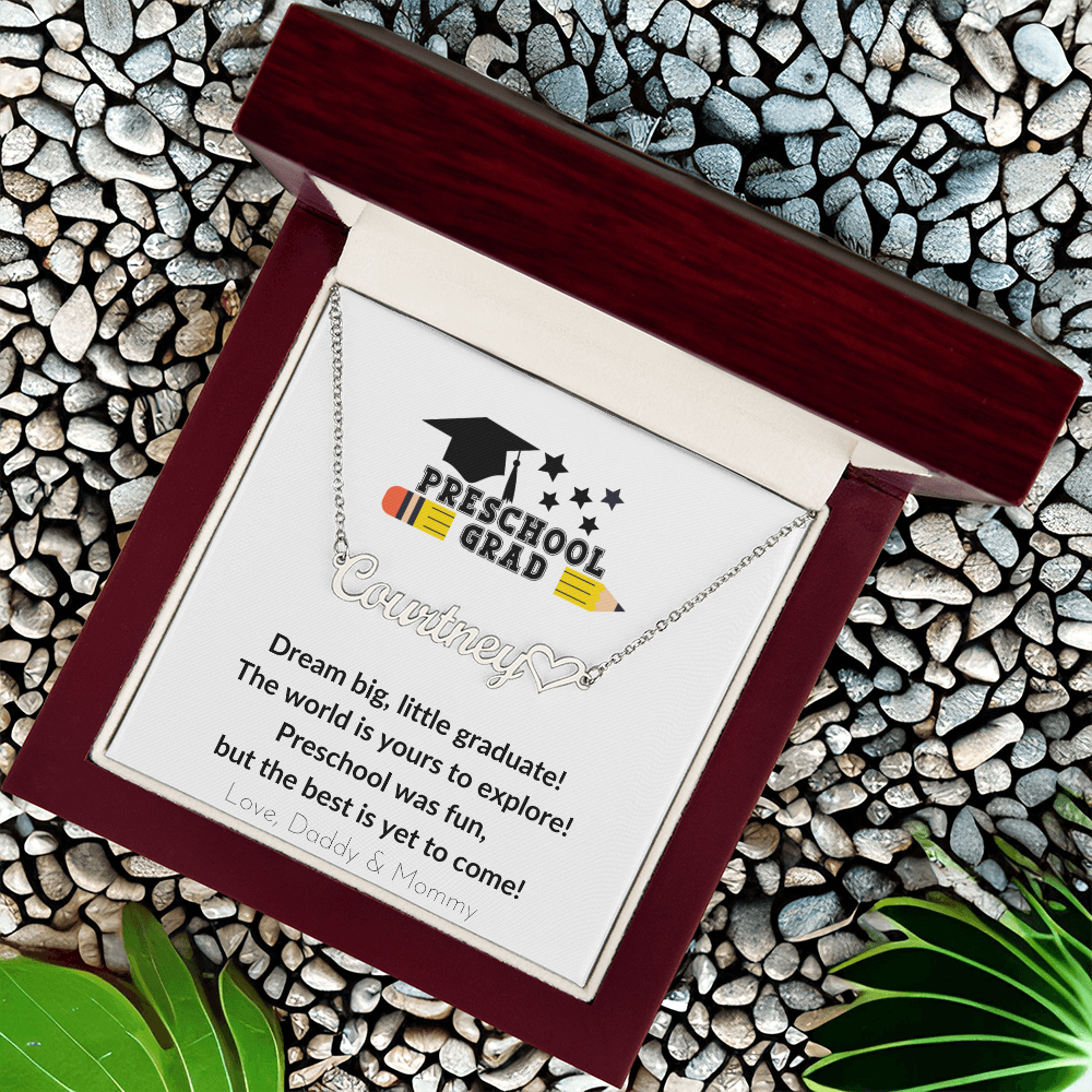 Preschool Graduation Name Necklace with Heart-[Heartfelt Family Gift]