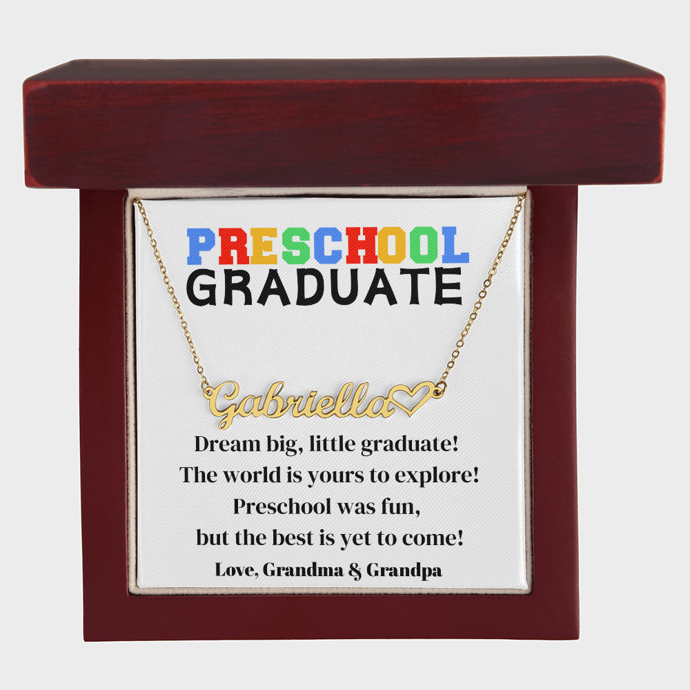 Preschool Graduation Name Necklace with Heart-[Heartfelt Family Gift]