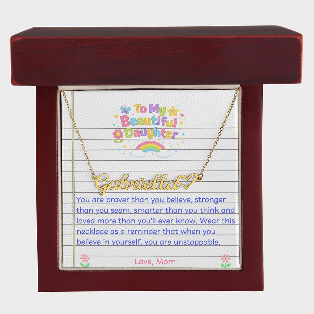 To My Beautiful Daughter Name Necklace with Heart