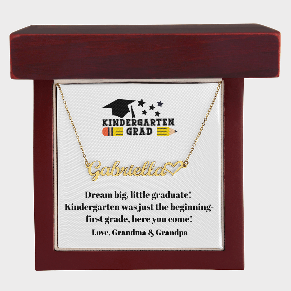 Kindergarten Graduation Name Necklace with Heart-[Heartfelt Family Gift]