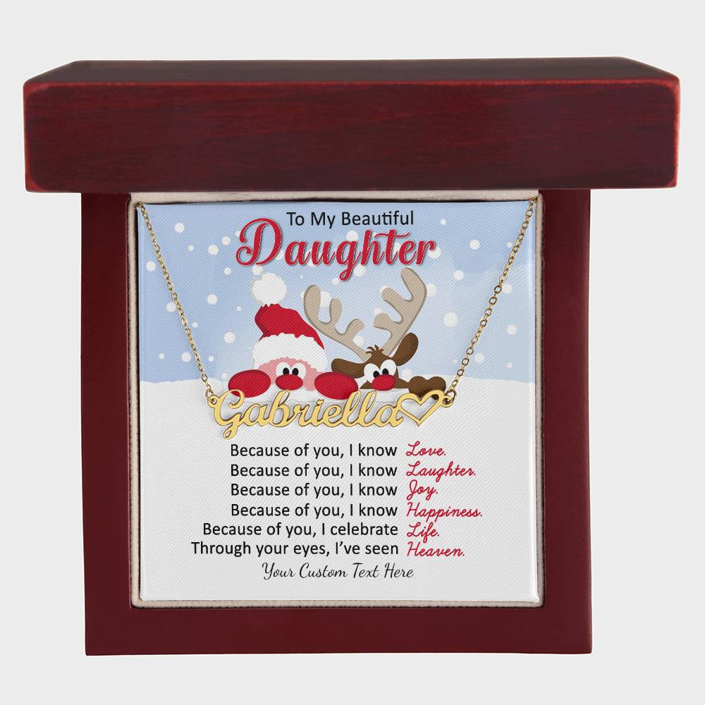 Santa and Reindeer Christmas Name Necklace for Daughter-[Heartfelt Family Gift]