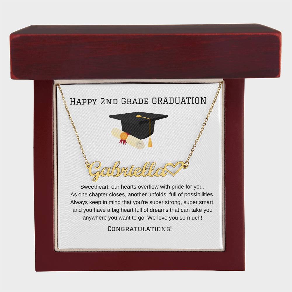 2nd Grade Graduation Name Necklace with Heart-[Heartfelt Family Gift]