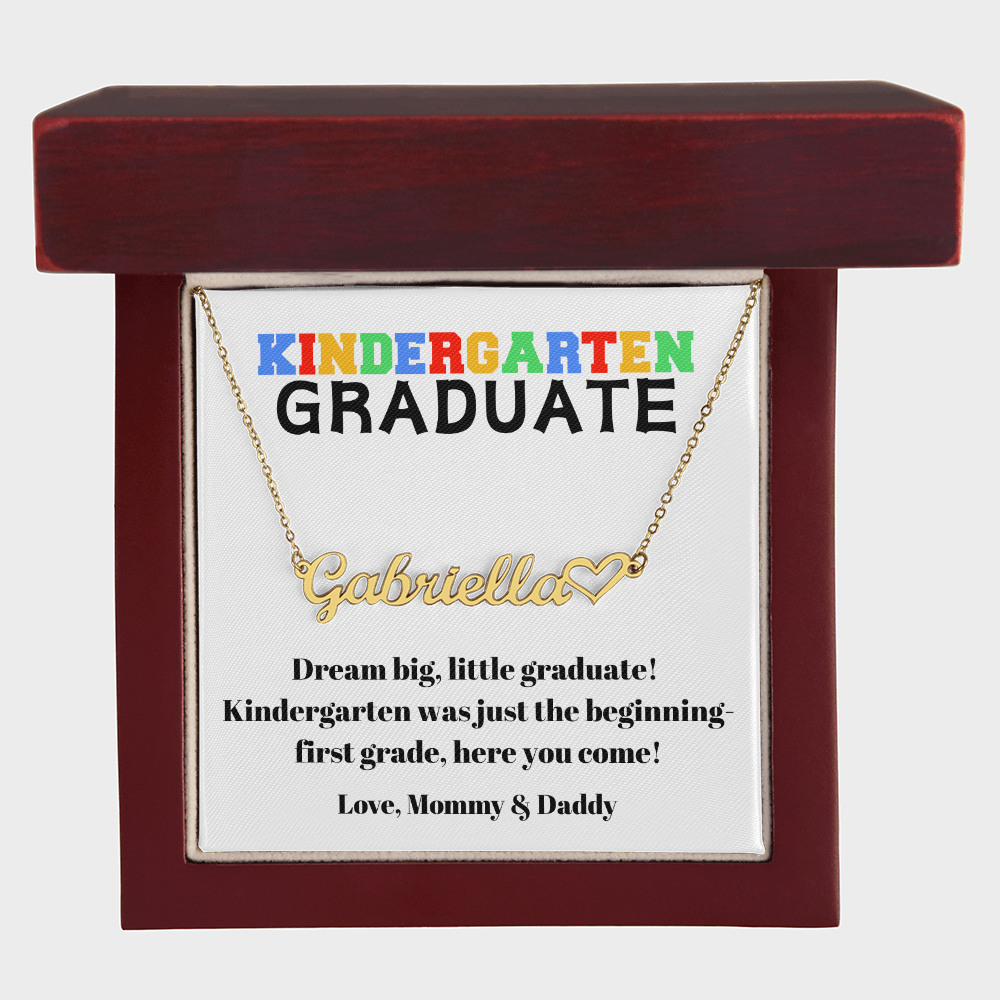 Kindergarten Graduation Name Necklace with Heart-[Heartfelt Family Gift]