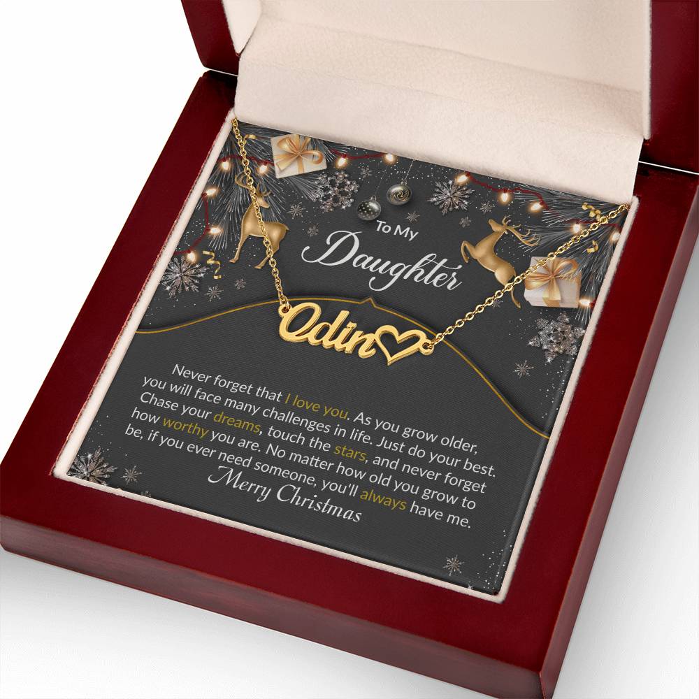 Merry Christmas Daughter - Personalized Name Necklace with Heart-[Heartfelt Family Gift]