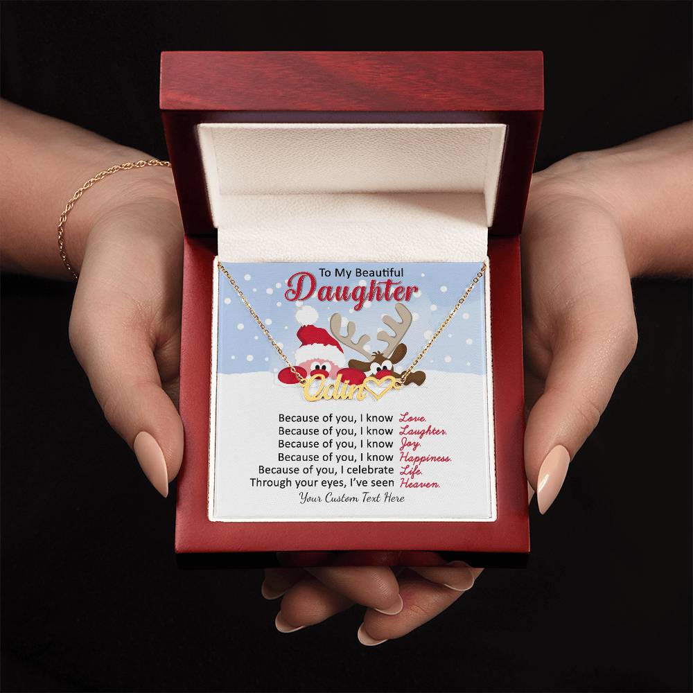 Santa and Reindeer Christmas Name Necklace for Daughter-[Heartfelt Family Gift]