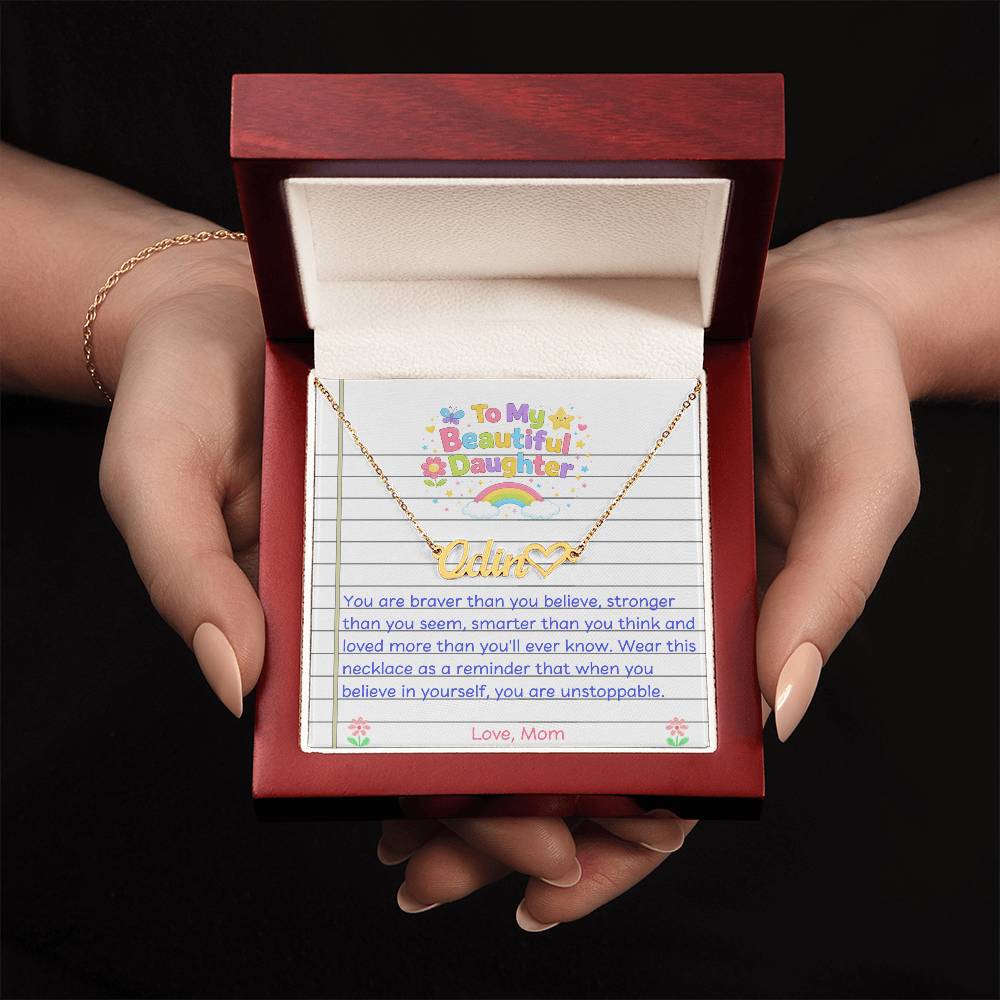 To My Daughter Name Necklace with Heart
