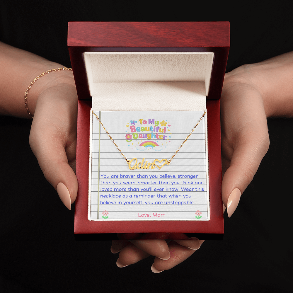 To My Beautiful Daughter Name Necklace with Heart