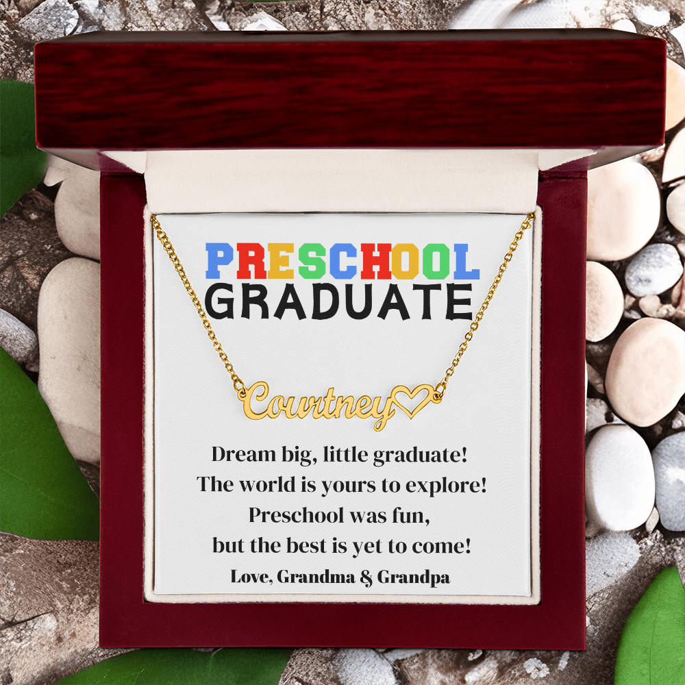 Preschool Graduation Name Necklace with Heart-[Heartfelt Family Gift]
