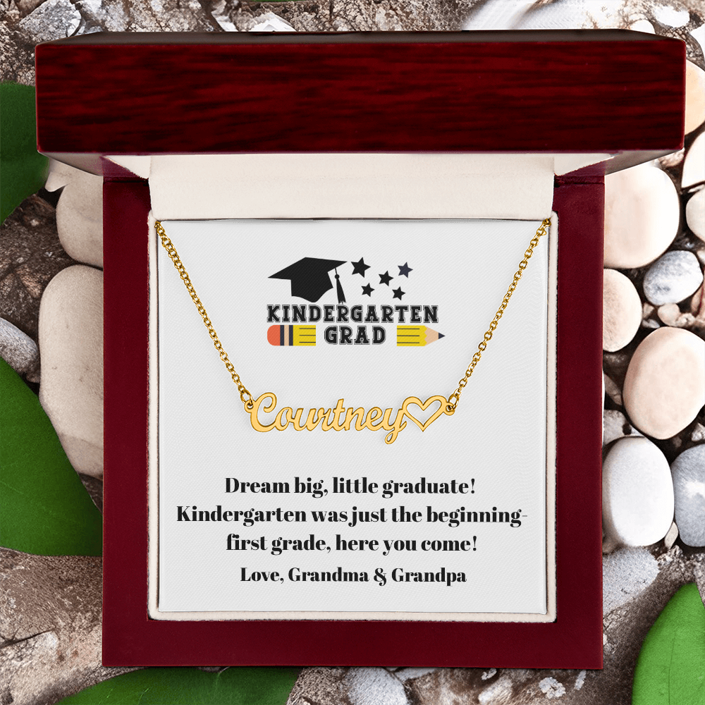 Kindergarten Graduation Name Necklace with Heart-[Heartfelt Family Gift]