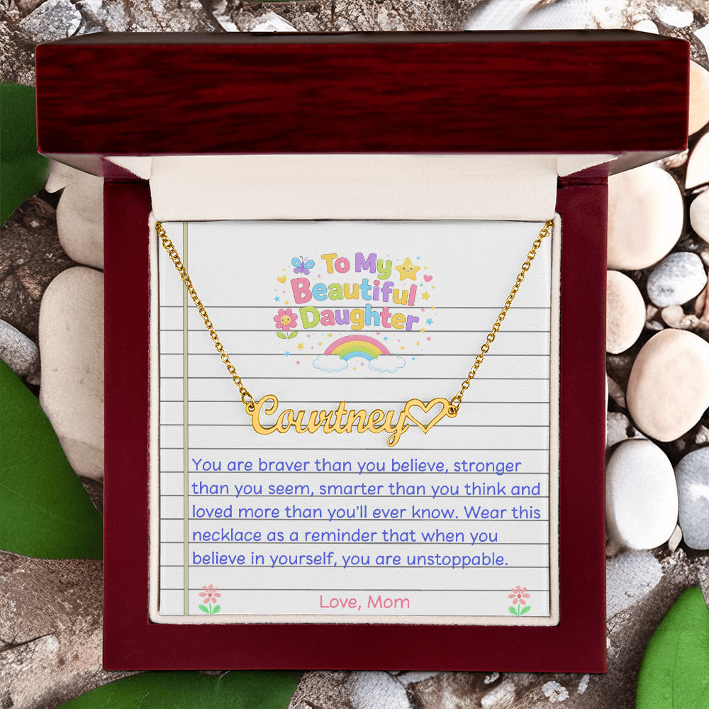 To My Beautiful Daughter Name Necklace with Heart