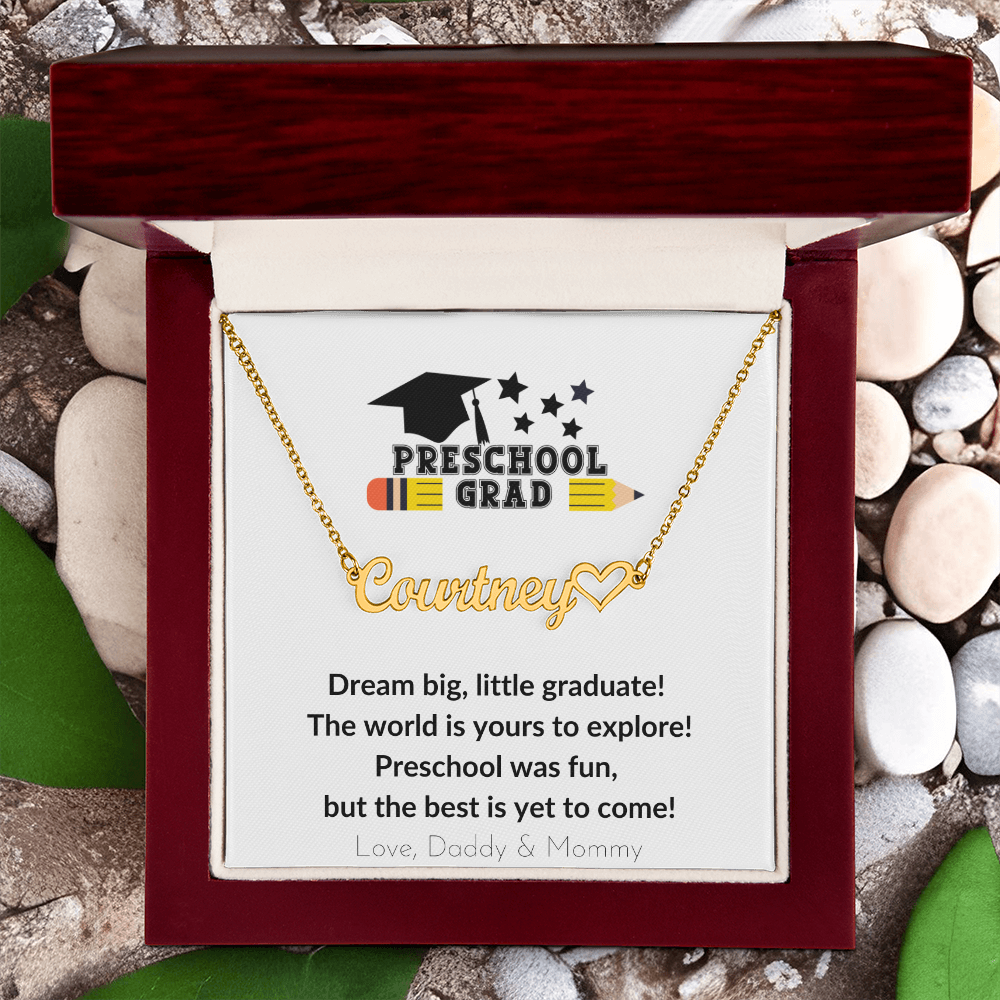 Preschool Graduation Name Necklace with Heart-[Heartfelt Family Gift]