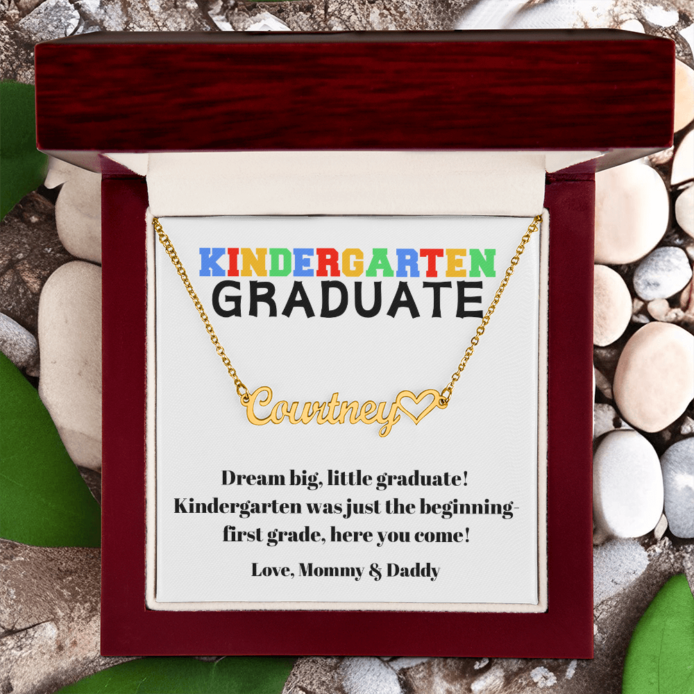 Kindergarten Graduation Name Necklace with Heart-[Heartfelt Family Gift]