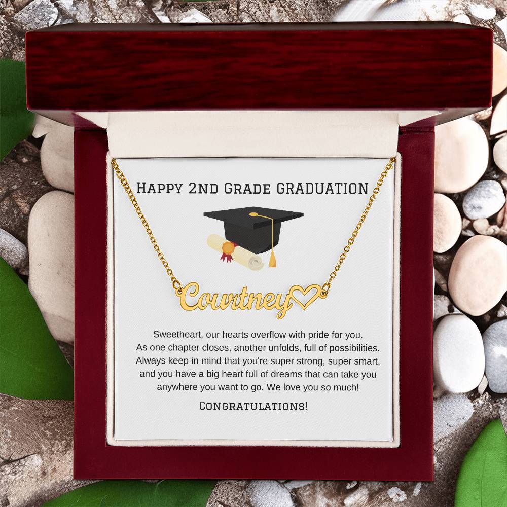2nd Grade Graduation Name Necklace with Heart-[Heartfelt Family Gift]