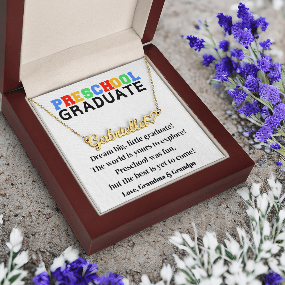 Preschool Graduation Name Necklace with Heart-[Heartfelt Family Gift]