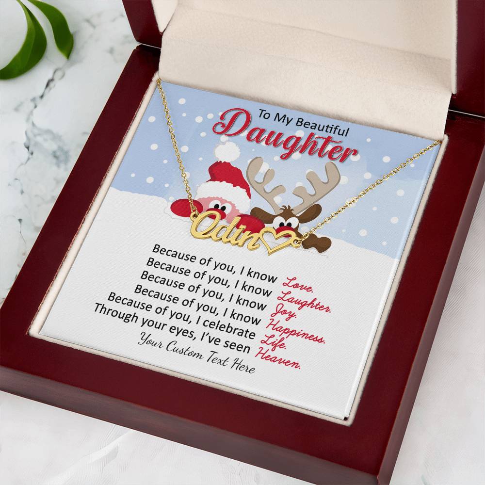 Santa and Reindeer Christmas Name Necklace for Daughter-[Heartfelt Family Gift]