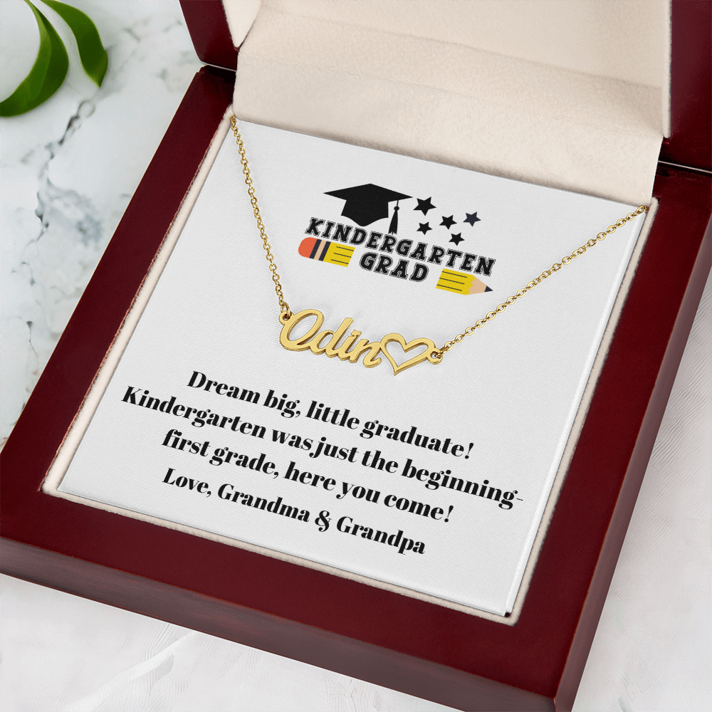 Kindergarten Graduation Name Necklace with Heart-[Heartfelt Family Gift]