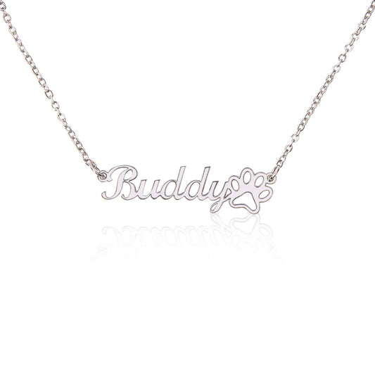 Paw Print Name Plate Necklace