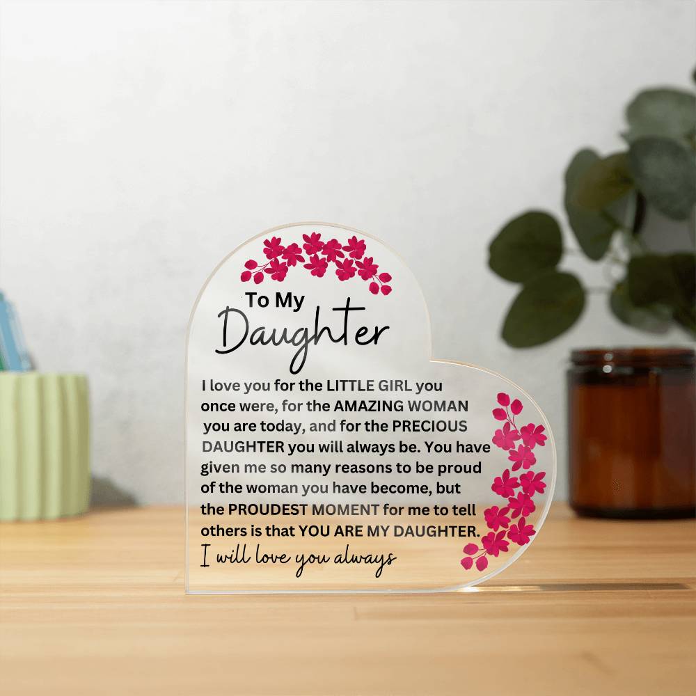 Monogrammed Daughter Acrylic Heart Plaque - Perfect Gift for Her-[Heartfelt Family Gift]