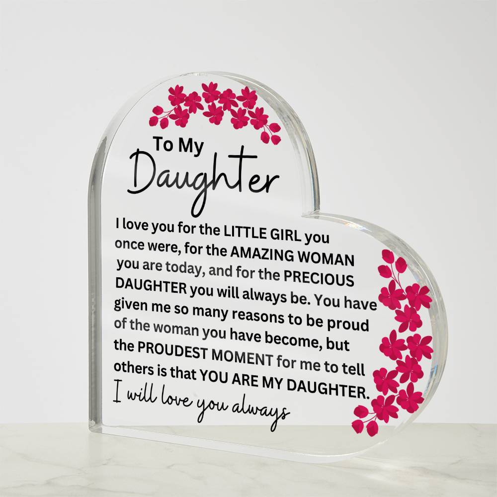 Monogrammed Daughter Acrylic Heart Plaque - Perfect Gift for Her-[Heartfelt Family Gift]