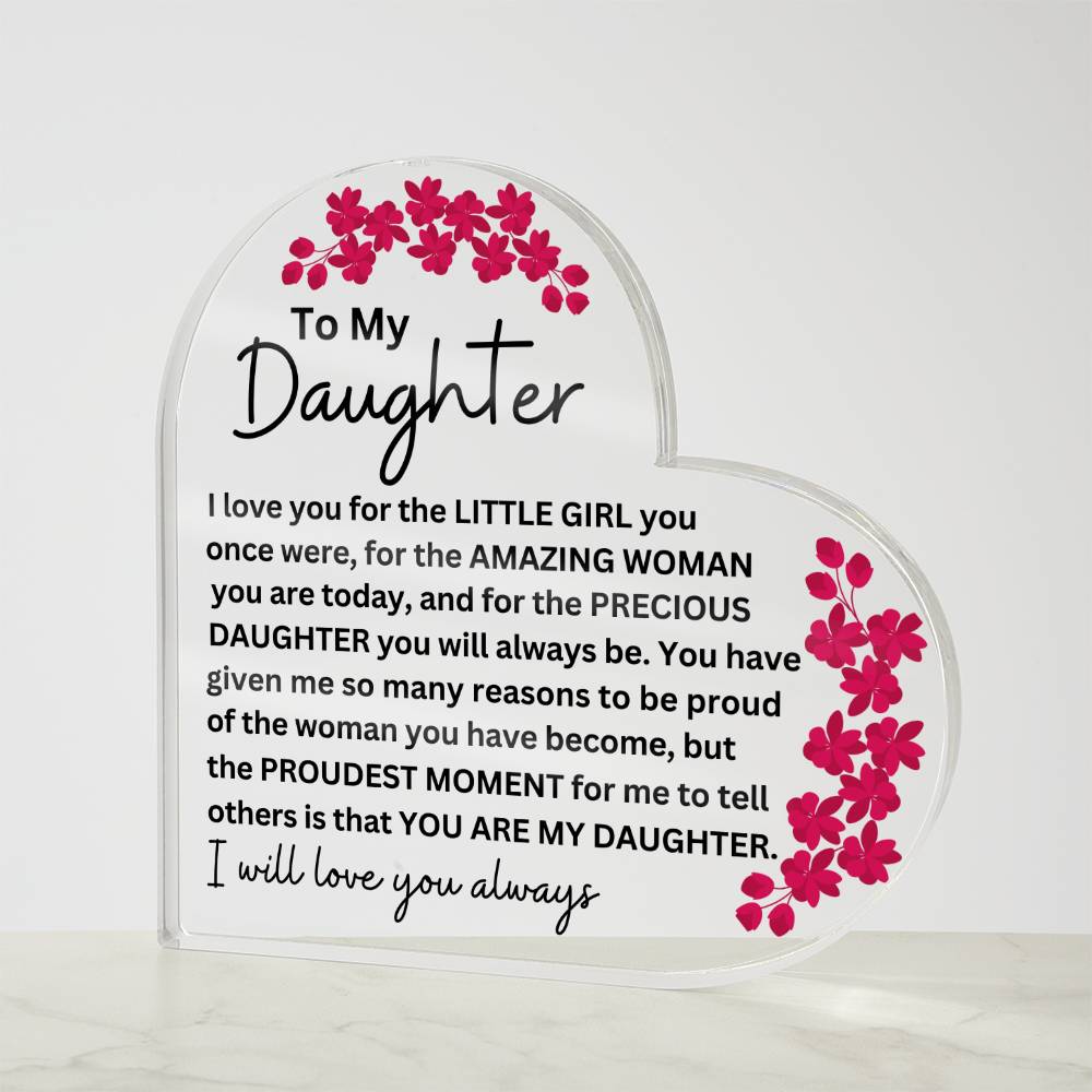 Monogrammed Daughter Acrylic Heart Plaque - Perfect Gift for Her-[Heartfelt Family Gift]