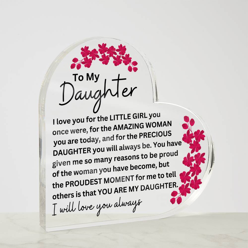 Monogrammed Daughter Acrylic Heart Plaque - Perfect Gift for Her-[Heartfelt Family Gift]