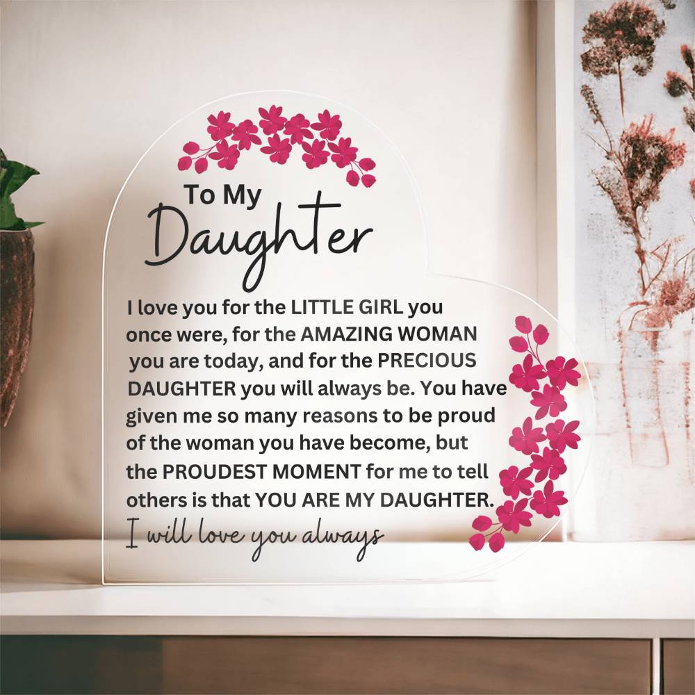 Monogrammed Daughter Acrylic Heart Plaque - Perfect Gift for Her-[Heartfelt Family Gift]