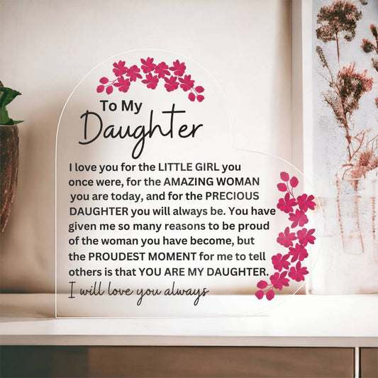 Monogrammed Daughter Acrylic Heart Plaque - Perfect Gift for Her-[Heartfelt Family Gift]